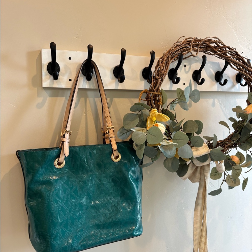 Michael Kors Teal Tote Bag with Tan Handles
